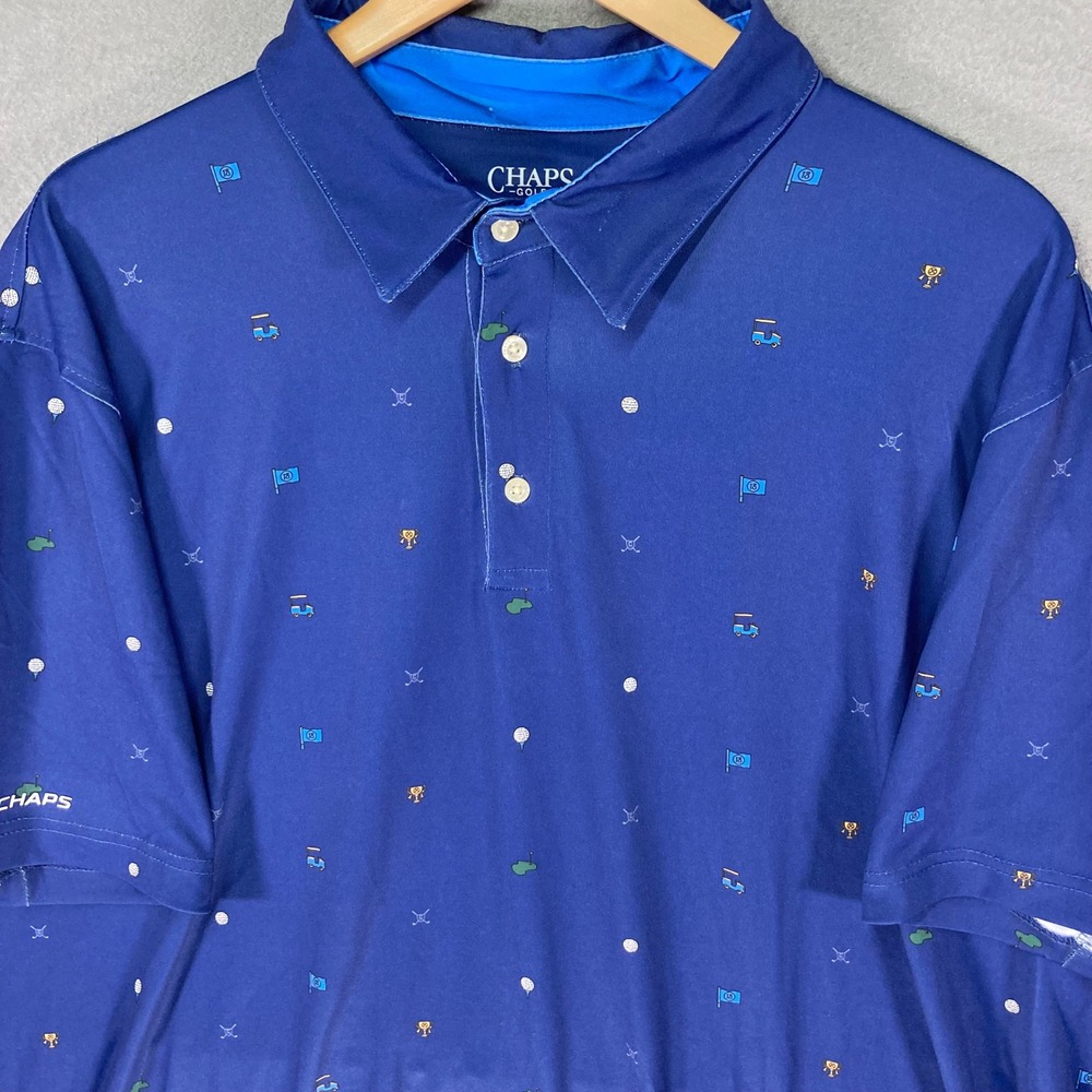 Chaps Golf Polo Shirt Mens XXXL Blue All Over Print Short‎ Sleeve